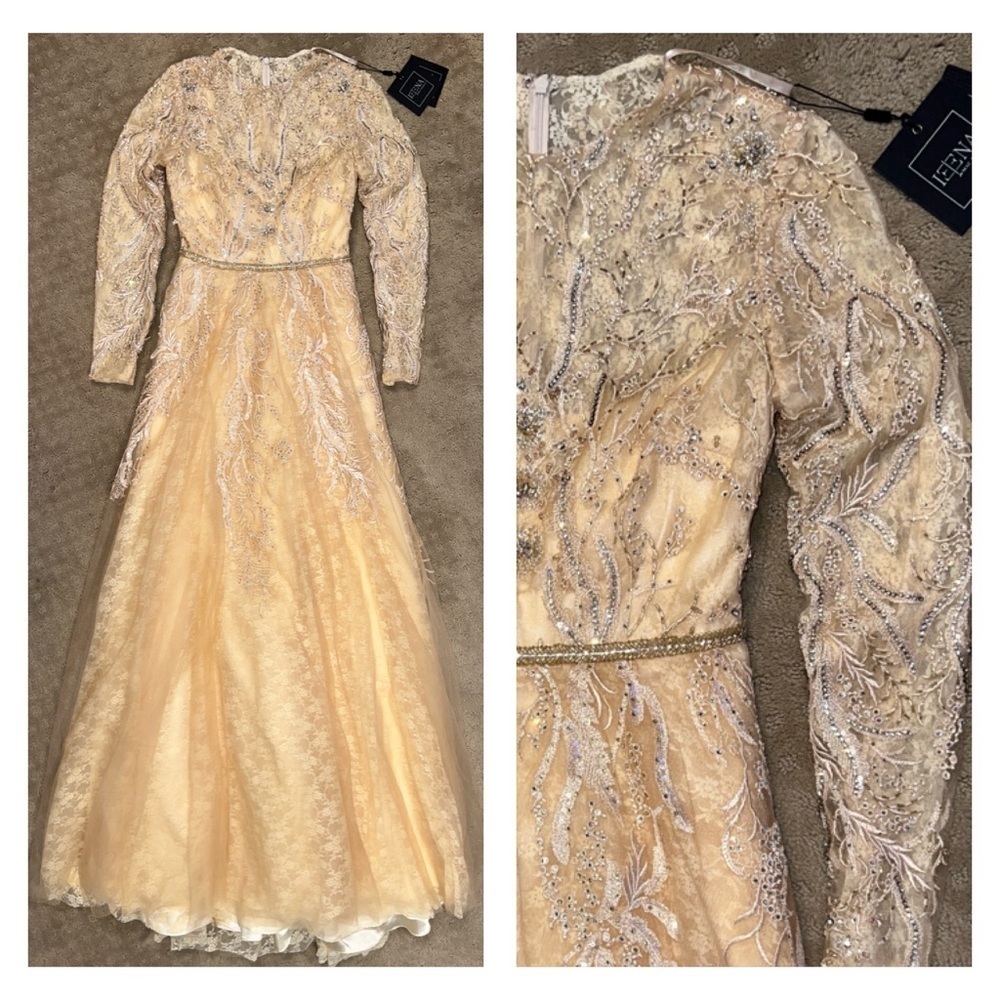 Mac Duggal 11418 NWT Embellished Illusion High Neck Long Sleeve A Line Gown